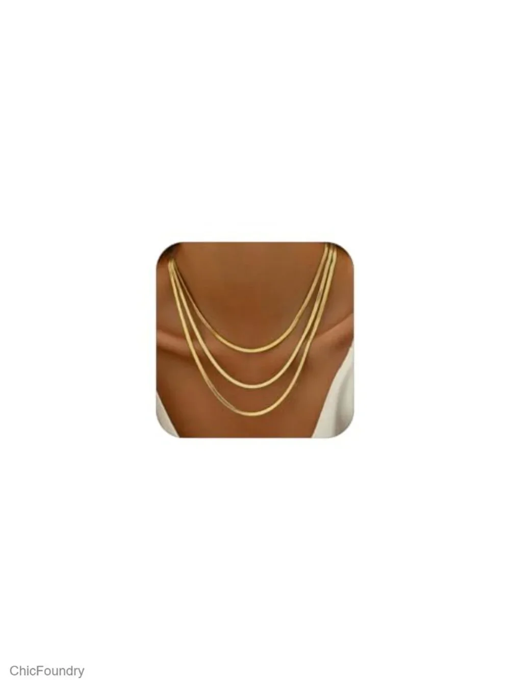 18K Gold Plated Layered Herringbone Necklaces for Women Non Tarnish Long